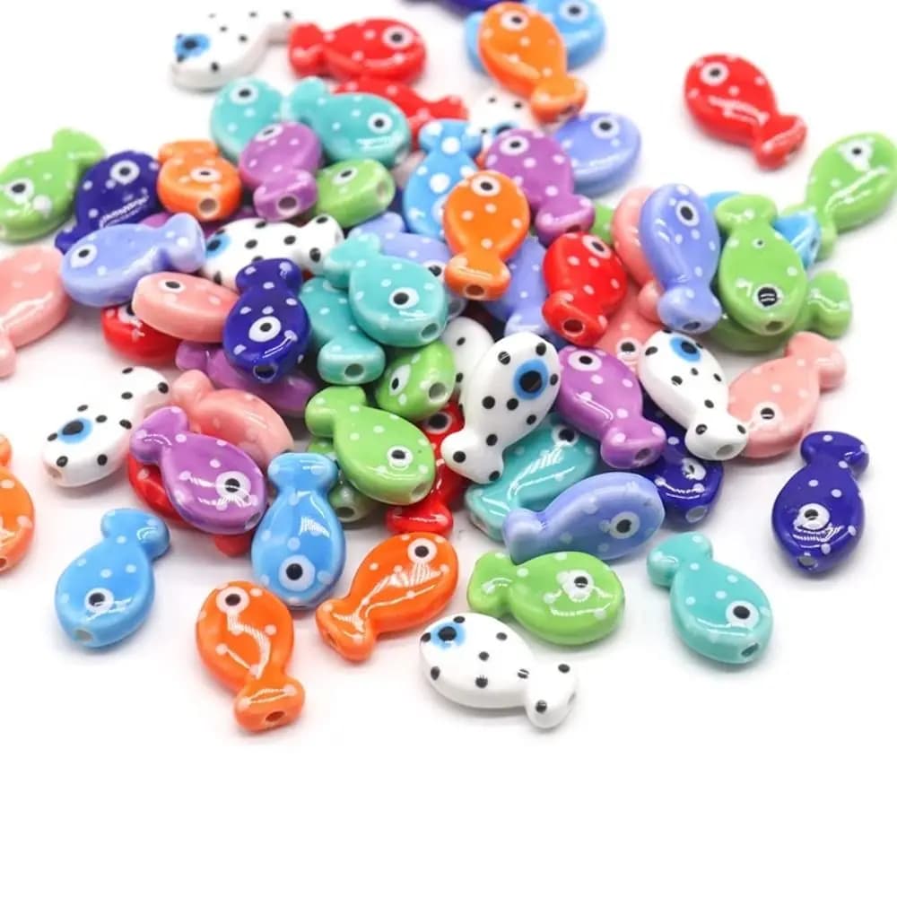 Handmade Craft Small Fish Beads Cartoon Design Fashion Ceramic Spacer Loose Beads Bracelet Making Kit 3D for 10Pcs