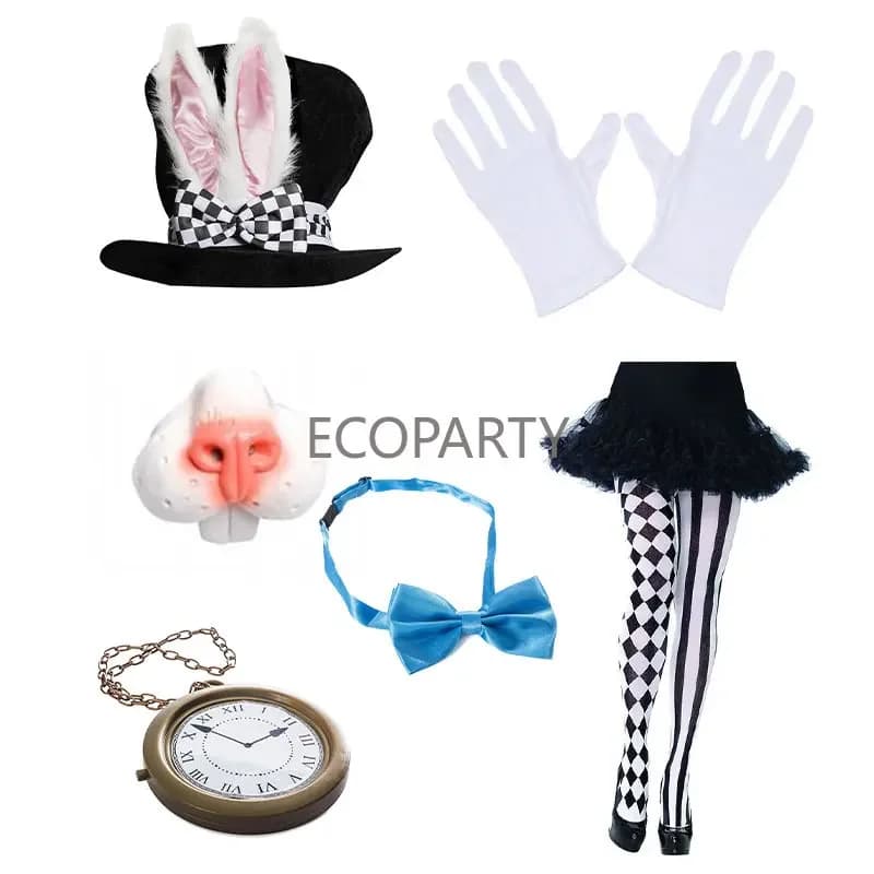 Rabbit Ear Hat Pocket Watch Stocking Bow Tie Nose Set Easter Day Ecowalson Halloween White Rabbit Hat Alice Wonderland Cosplay