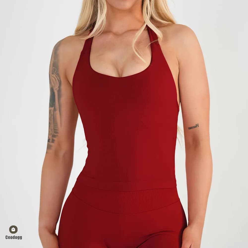 sports vest  Halter Top Seamless Yoga Backless Hanging Neck Sports Tank Top Shaping and Anti glare Women's Tank Top