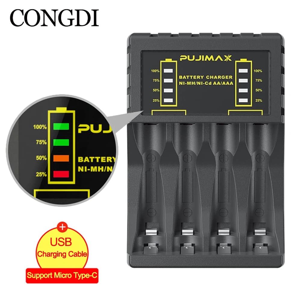 4 Slot Battery Charger Intelligent Fast USB Charger for AAA/AA Rechargeable Ni-MH/Ni-Cd Batteries With LED Indicator Charger