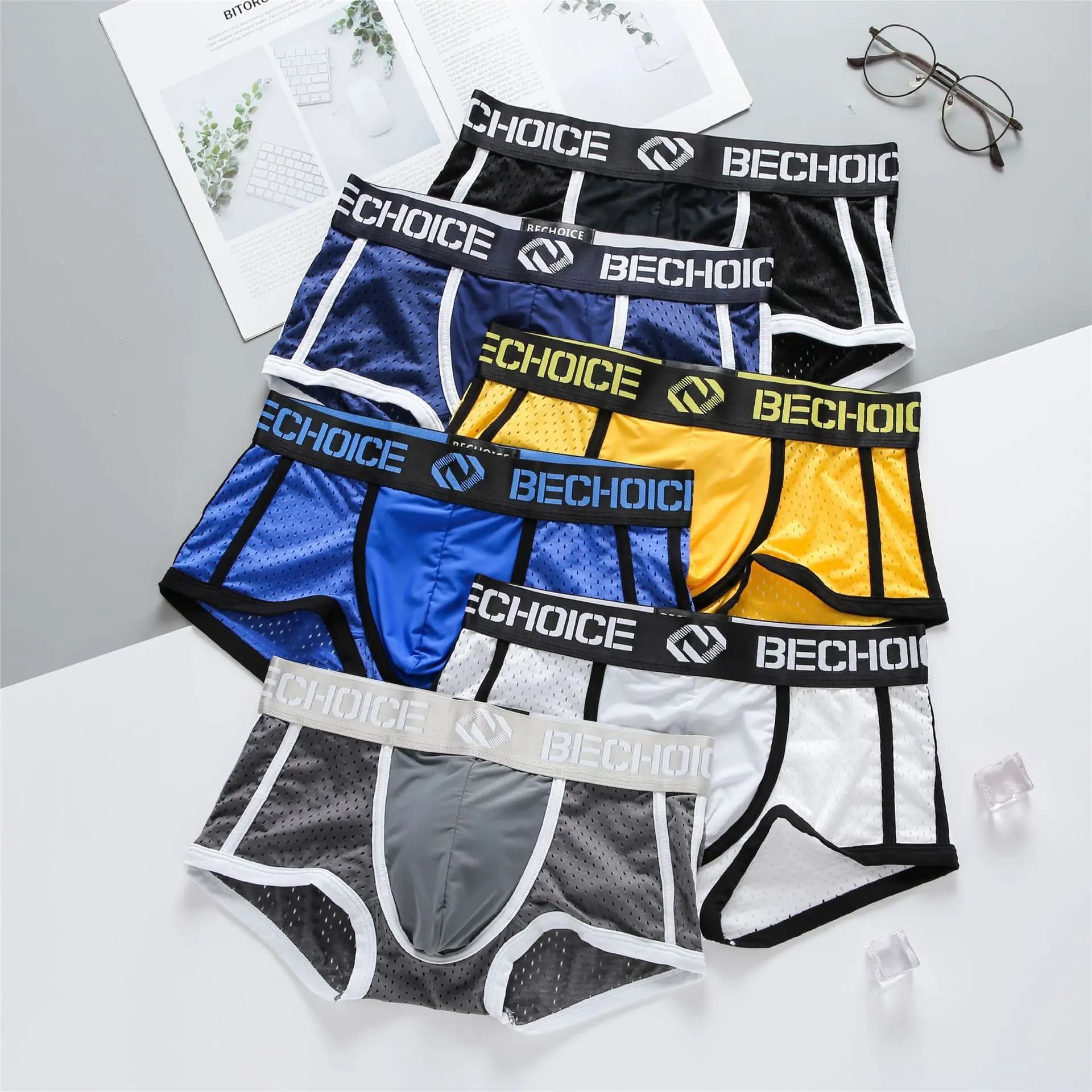 Brand Men's Panties Low Waist Mesh Breathable Ice Silk Comfortable Briefs Youth Sports Quick dry fashion tide boxers