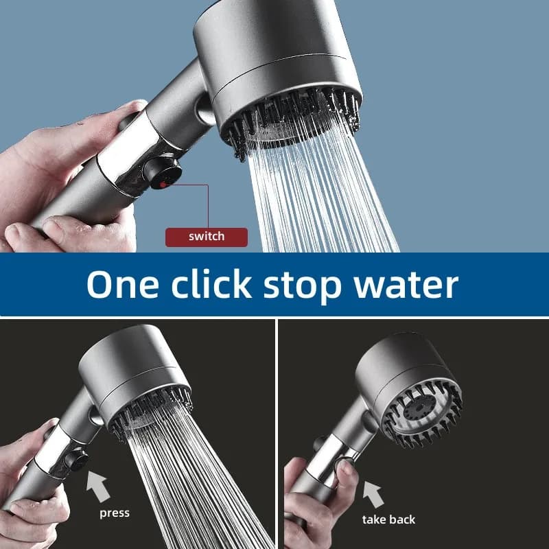 High Pressure Shower Head with 3-Mode Adjustable Spray, Massage Brush Filter, Rain Shower Faucet - Bathroom Accessories
