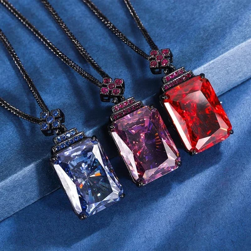 Luxury Square Cut Blue Gem Pendant Necklace for Women Black Chain with Sapphire Accents Perfect for Weddings Statement Jewelry