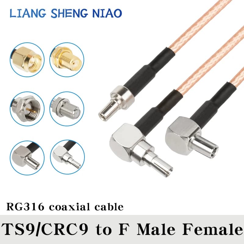 RG316 coaxial Cable TS9 / CRC9 Male Female Plug to F line 50 Ohm RF Extension Cable Connector Adapter F series RF Jumper Pigtail