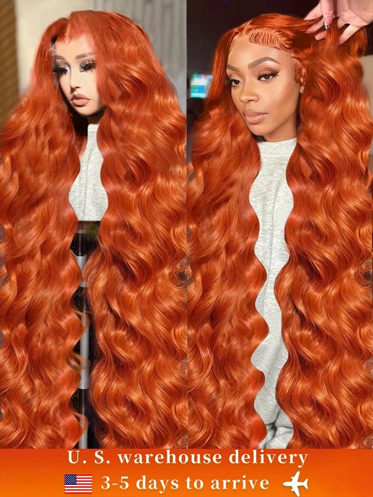 40Inch Colored Ginger Lace Front Wigs Human Hair Body Wave 13x6 HD Lace Frontal Wig Loose Wave Brazilian Transparent Lace Wig