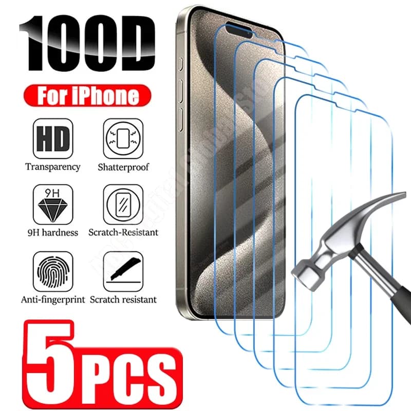 5PCS Tempered Glass for iPhone 15 14 13 12 11 16 Pro Max Mini Screen Protector for iPhone 15 14 Plus 8 X XR XS Max SE 2020 2022