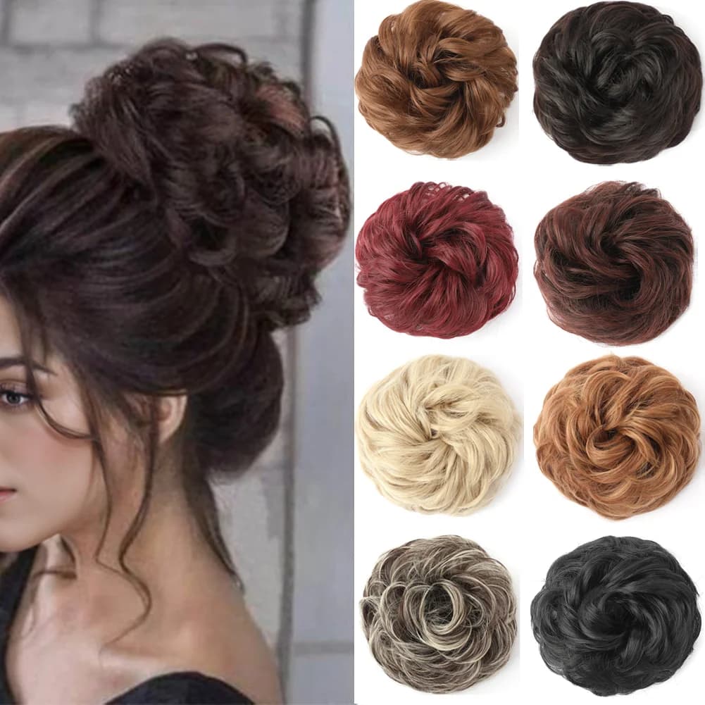 Messy Bun Hair Piece Wavy Curly Scrunchies Synthetic Chignon Ponytail Hair Extensions Thick Updo Hairpieces for Women
