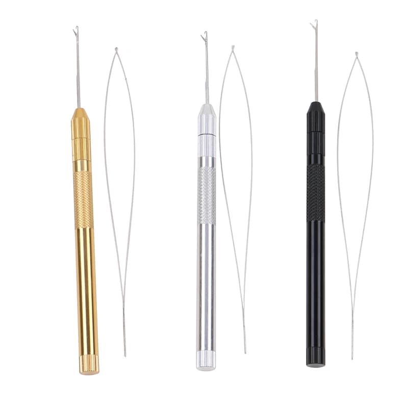 Hook Pulling Needle For Micro Rings Tubes, 5 Sets ( 1 set = 1 handle+3 needles+1 wire loop) Bead Threader Hair Extension Tools