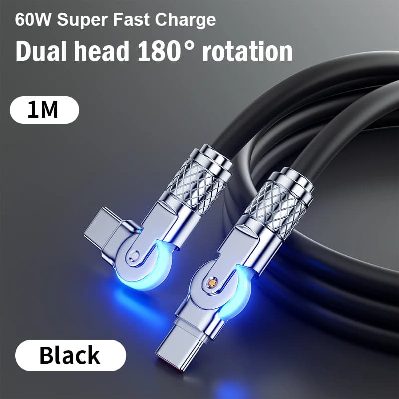 Dual Rotating Fast Charge Cable USB C To Type-C Charger Liquid Silicone Cable for Huawei Xiaomi Samsung Phone Charger Accessorie