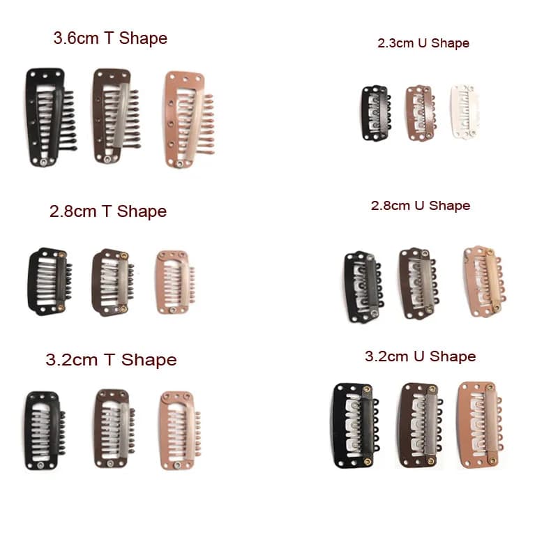 20PCS Clip In Hair Extension Wig Clips For Human Hair Bangs Snap Hair Clips For Extensions Metal Comb For Closure