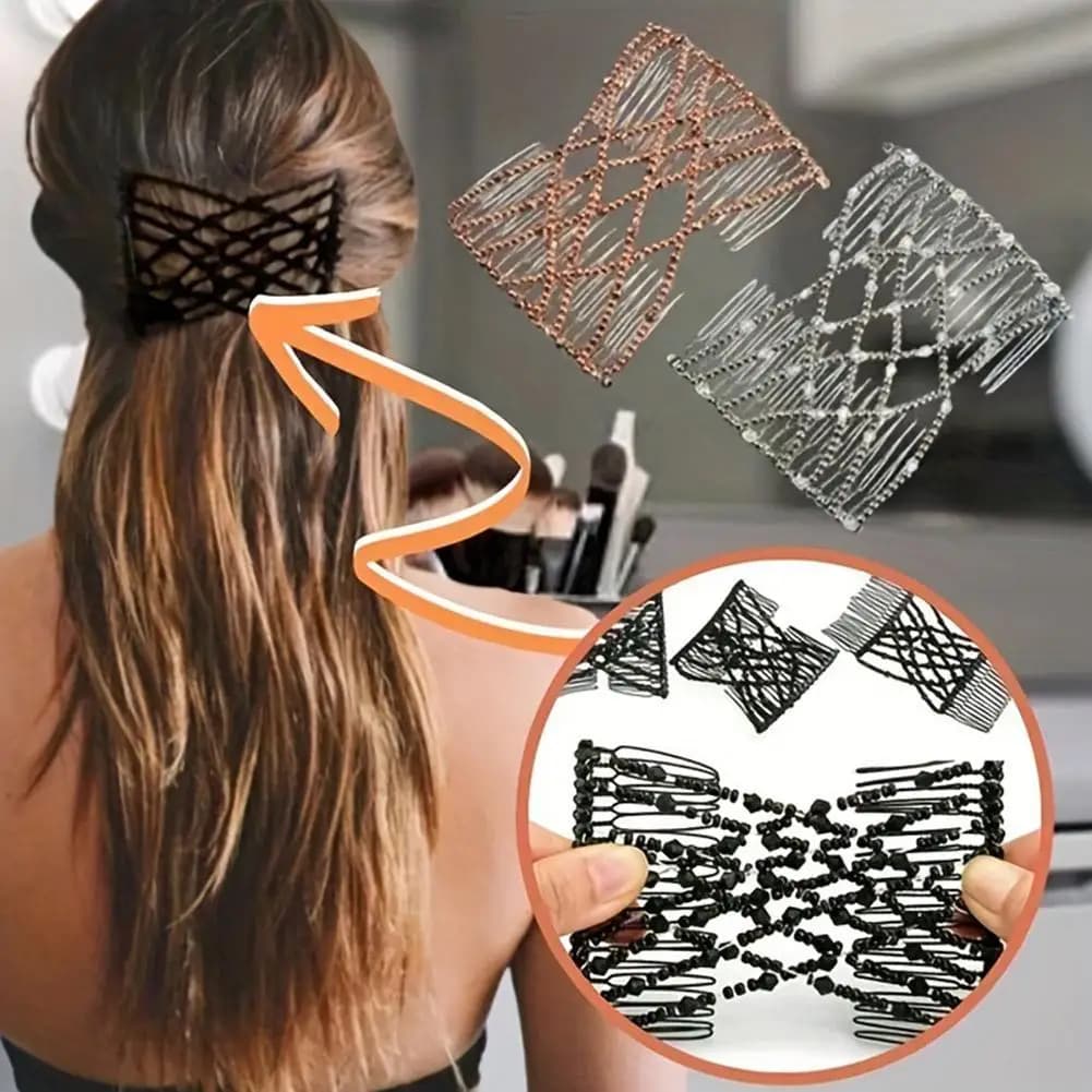 DIY Beaded Hair Combs Women Magic Hair Comb Crab Elastic Hair Claw Clip Easy Lazy Updo Hair Accessories Bun Ponytail Holder Comb