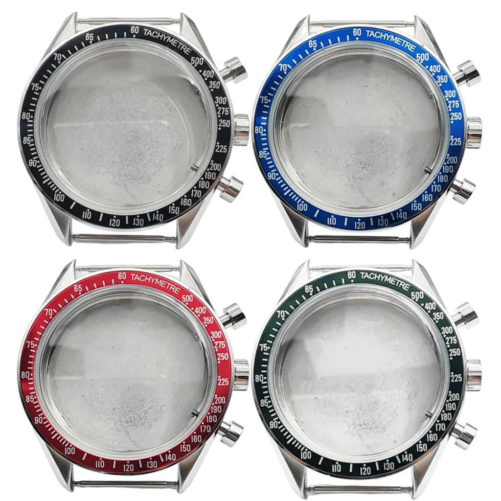 40mm VK63 Silver Watch Case Stainless Steel With Blue Green Black Red Bezel Watches Accessory Part