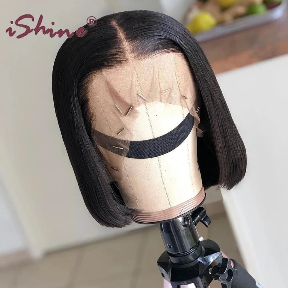 100% Human Wig 13x4 Brazilian Lace Front Human Hair Wig Short Straight Bob Wig For Women Remy 4x4 Closure Bob With Baby Hair