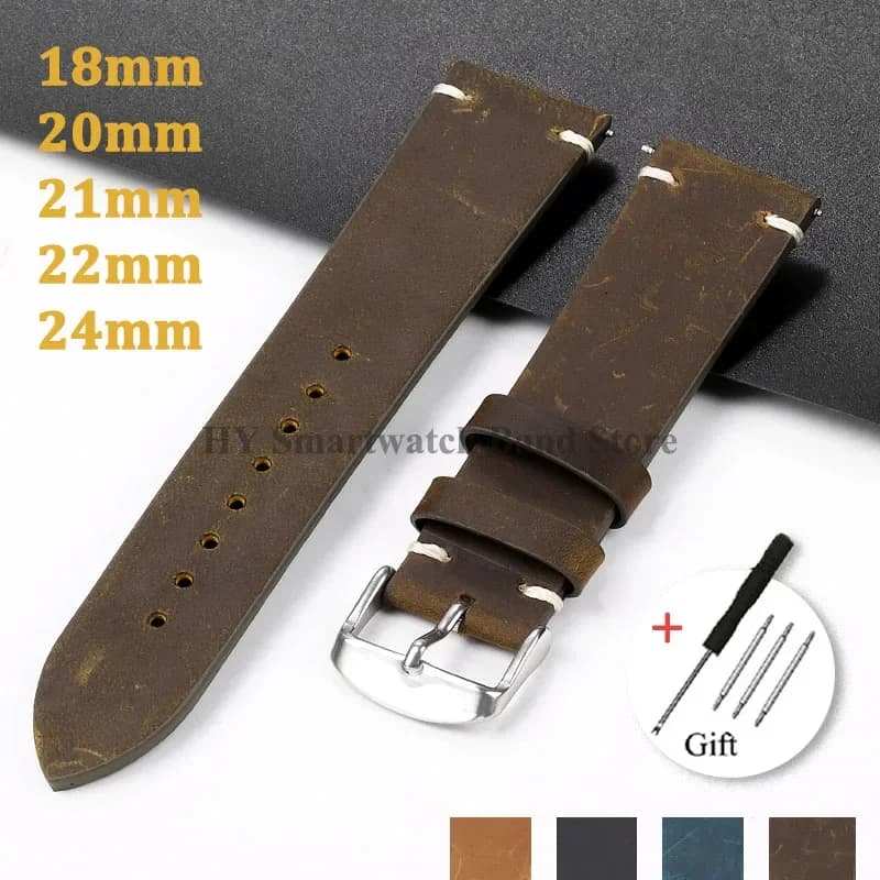 18mm 20mm 21mm 22mm 24mm Vintage Cowhide Leather Watch Band for Smartwatch Belt Men Women Calfskin Brown Watch Strap Accessories