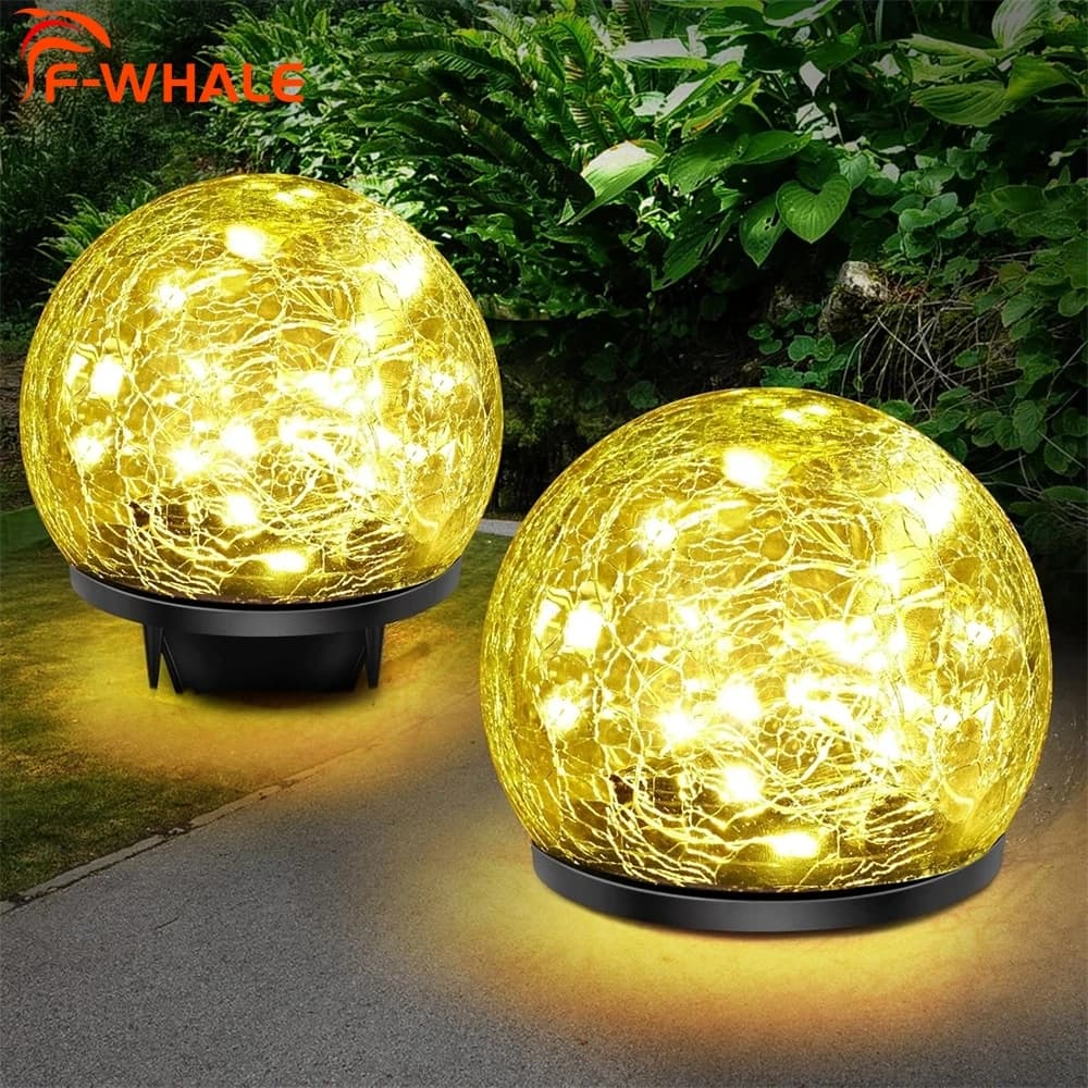 Solar Globe Lights Outdoor Garden Cracked Glass Ball Solar Lights Outdoor Outside Outdoor Decorations for Patio Yard Lawn Decor