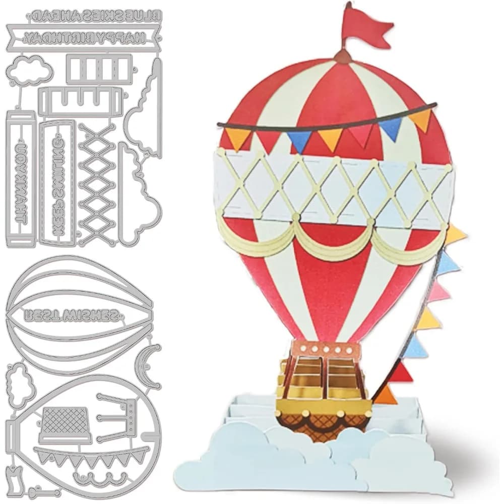 2 Sets 24Pcs 3D Hot Air Balloon Cutting Dies for Card Making Fire Balloon Carbon Steel Embossing Stencils Template for