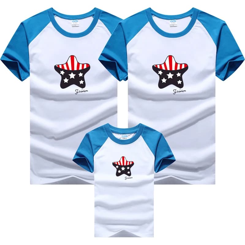 Stars Flag T-shirts for Whole Family Mom Dad Daughter Son Matching Clothes Cotton Tops Tees