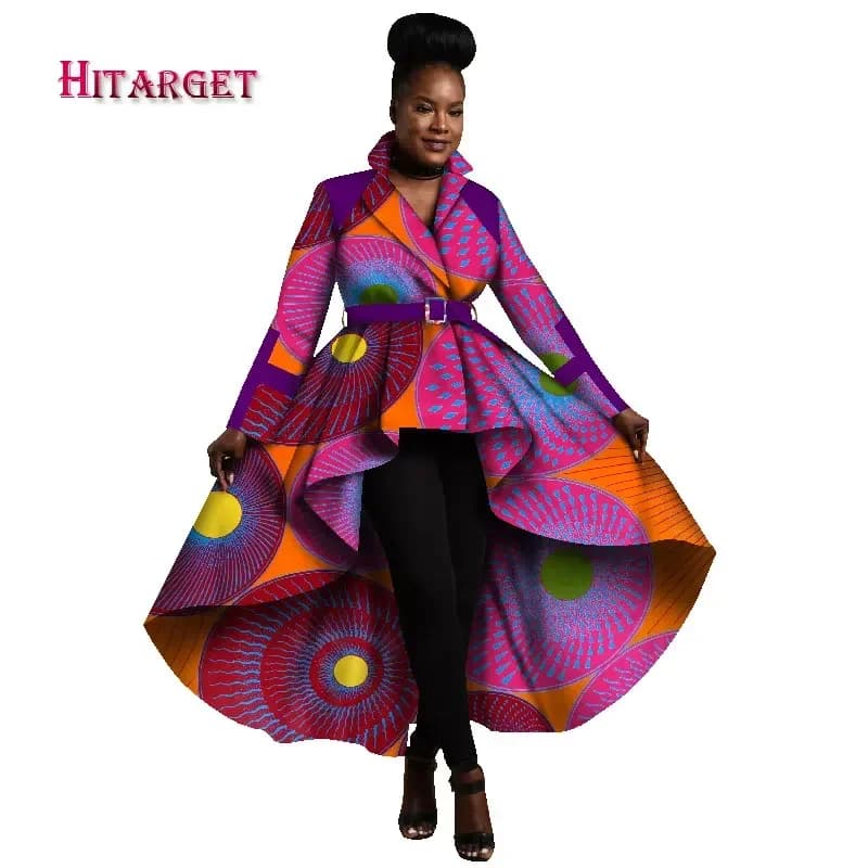 Africa Clothes Trench Coat for Women Ankara Fashion Printed Asymmetry Outfit African Top Dashiki Office Outwear Plus Size WY1266