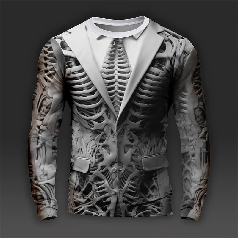 Fashion Realistic Suit Skeleton Pattern T-shirt Trend Cool O Neck 3D Printed Long Sleeve T Shirt Casual Streetwear Oversize Tees