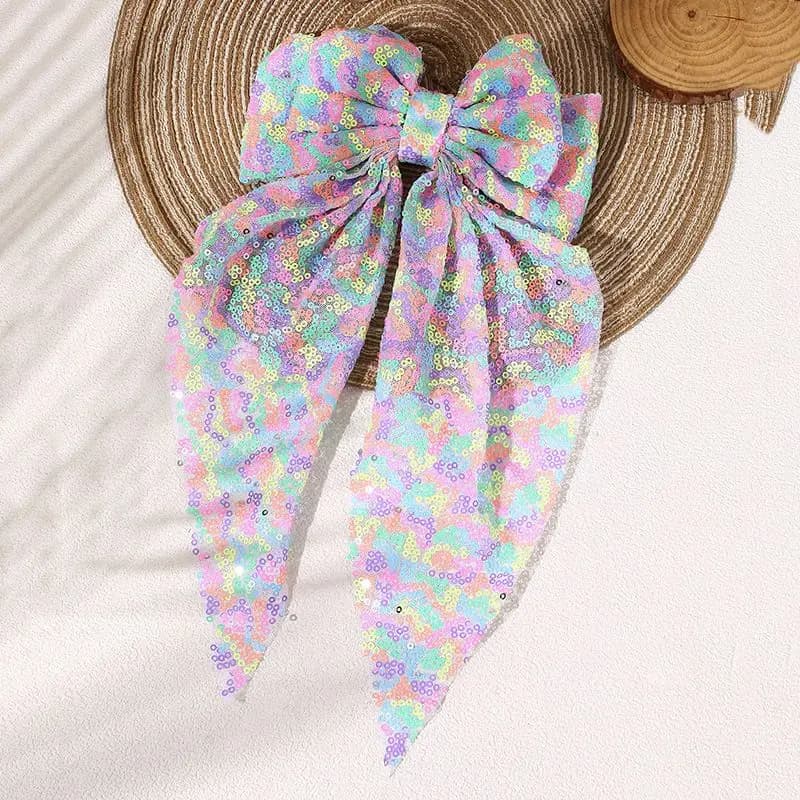 Bulk 36pc/lot Large 6.4" Double Layer Sequin Bow Hair Clips Baby Girls Hair Accessories Kid Long Tails Bowknot Hairpins Barrette