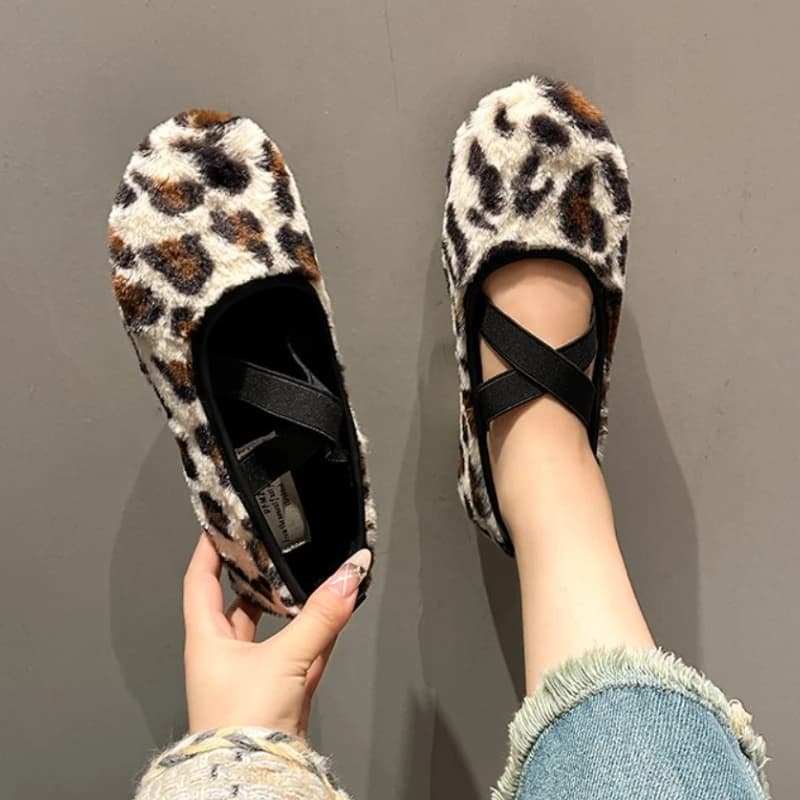 Fashion Furry Warm Shallow Women Ballet Flats Shoes Female Elastic Band Footwear Round Toe Ladies Mary Janes Flats Fur Shoes