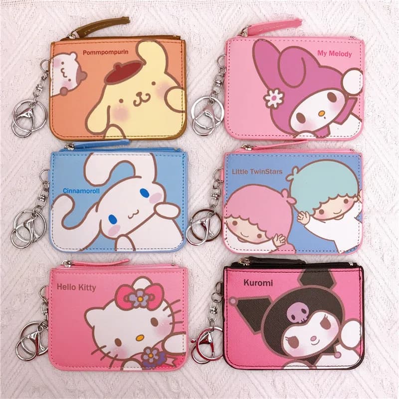 Sanrio Kurumi Little White Dog Pudding Dog Gemini Star Long Eared Rabbit Leather Card Set Wallet with Keychain Pendant