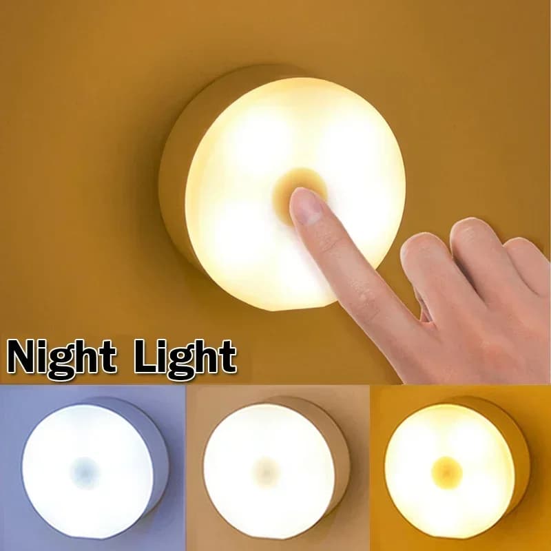 LED Night Lights Touch Sensor Night Lights Self-adhesive Wall Lights Battery Powered Portable Round Dimming Lamp Room Decoration