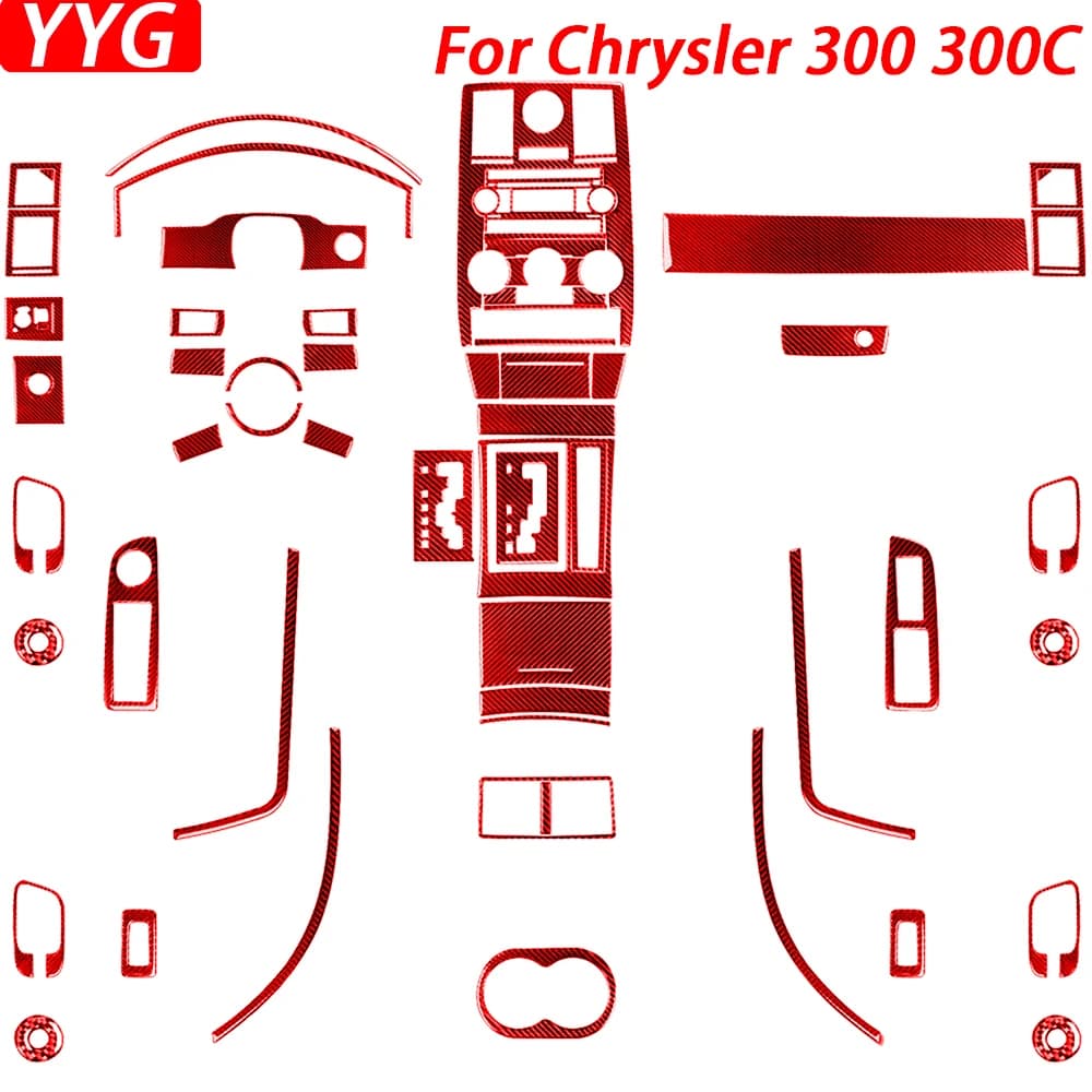 For Chrysler 300 300C 2005-2007 Red Carbon Fiber Gear Shift Air Outlet Steering Wheel Panel Car Interior Accessories Sticker