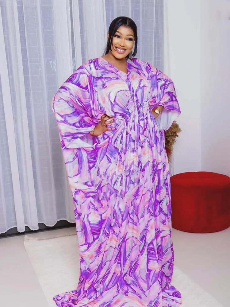 Riche Printed Boubou - Vibrant 2024 Trendy African Kaftan Dress, Loose-Fitting and Stylish Long Robe for Effortless Elegance