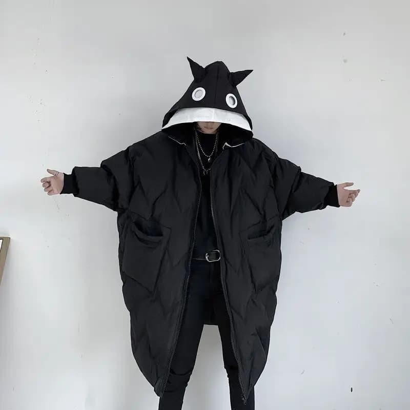 Winter Personalized Contrast Color Cartoon Hooded Cotton Clothes for Men and Women Couples Medium Length Loose and Lazy