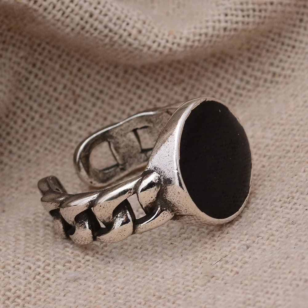 Best Sell Trendy 13mm Big Round Black Resin Thai Silver Man Finger Rings Jewelry No Fade Birthday Gifts Drop Shipping