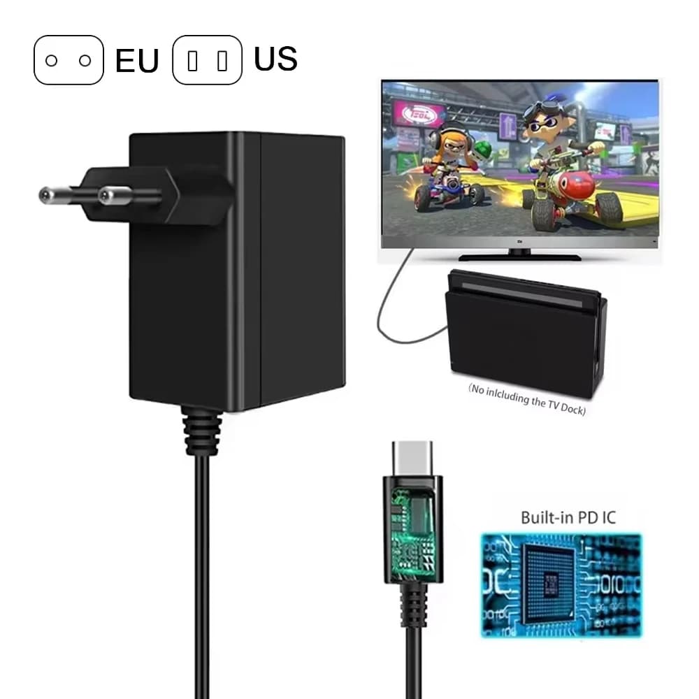 EU/US Plug AC Adapter Charger For Nintendo Switch / OLED USB Type C Power Supply Wall Charger For PS5 Portal Accessories