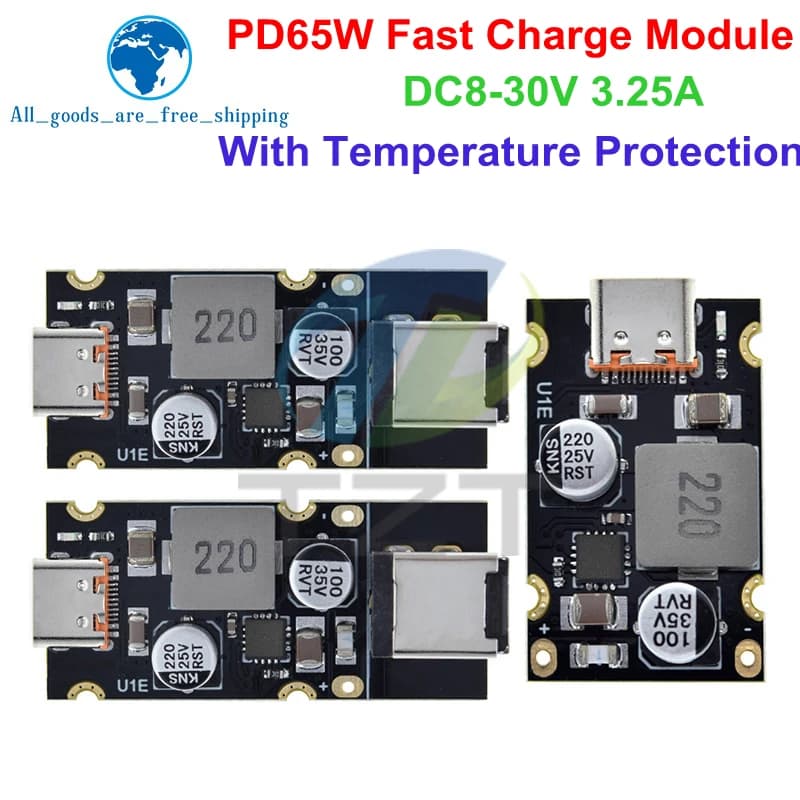 TZT 1/5PCS QC4.0 QC3.0 Type-C USB PD65W Fast Charging Adapter DC8-32V 3.25A 65W Step Down Module For Huawei SCP/FCP Apple PD