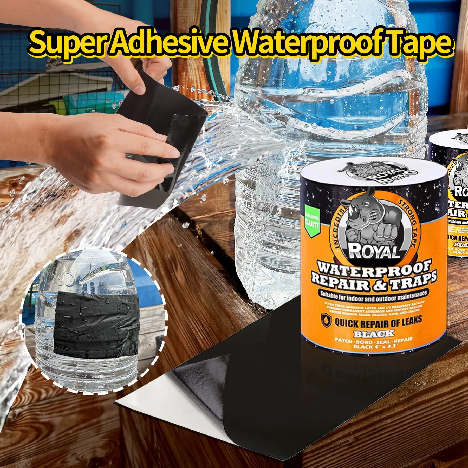 Waterproof Tape for Leak Repair - Heavy Duty Sealant Tape for Pool, Roof, Pipes, Tent, Basin - Instant Waterproofing Patch