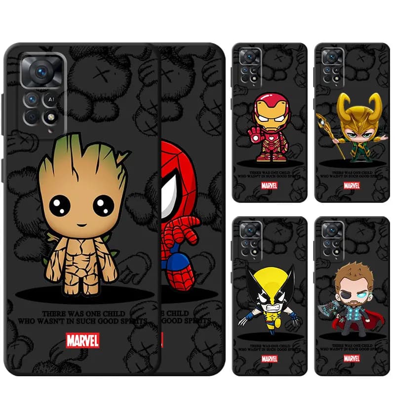 Bear Marvel Ironman Phone Case for  Xiaomi Redmi Note 13 12 Pro 9S 11S 9 11S 10S 11 Pro 10 Lite 8T 8 7 Note10 Bumper Black Bag