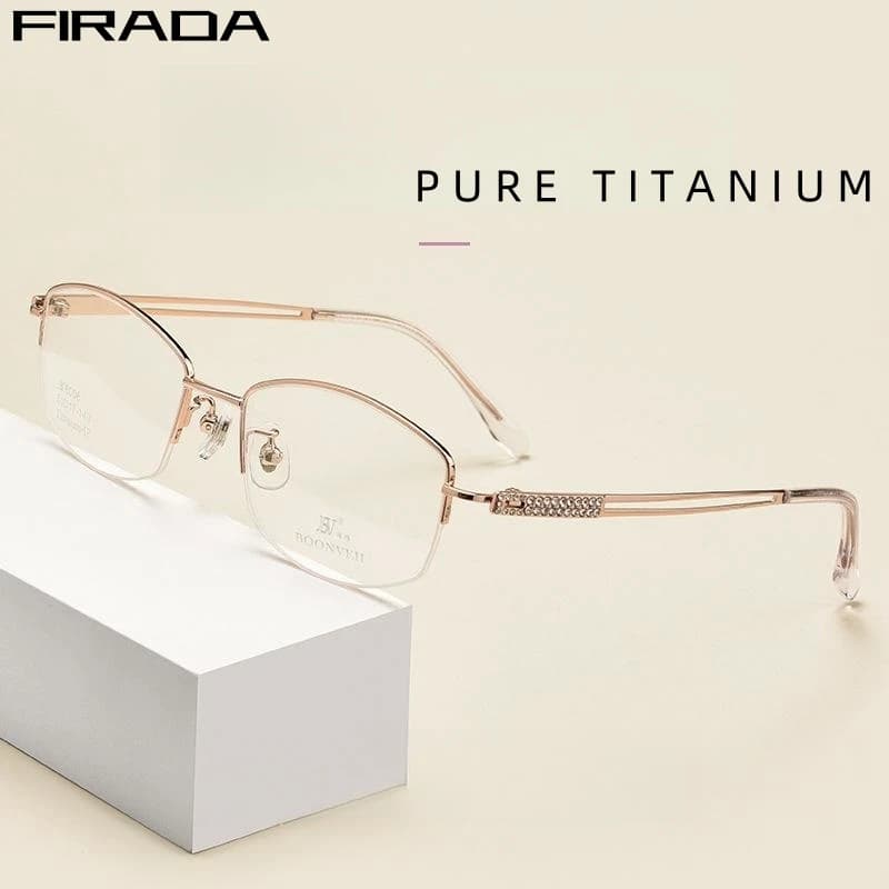 FIRADA Fashion Ultra Light Glasses Retro Pure Titanium Half Frame Eyeglasses Luxury Prescription Eyewear Frame For Women BV6006B