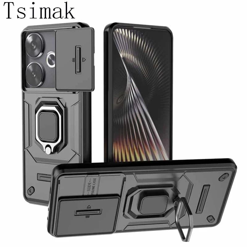 For POCO F6 Case Slide Lens Camera Armor Cover for Xiaomi Poco F6 F 6 X5 X6 F5 C65 C75 M6 Pro 4G Back Coque Redmi Turbo 3 Fundas
