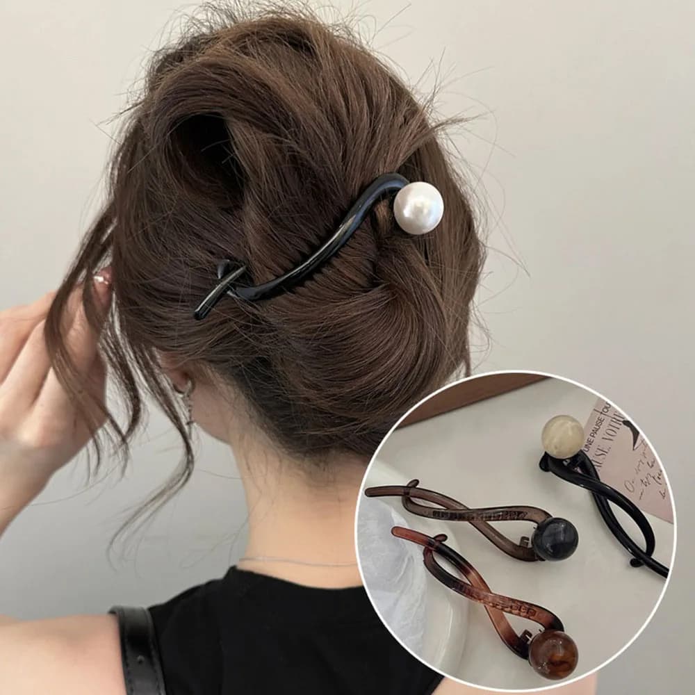 Fashion Big Pearl Twist Hair Clips S Shape Ponytail Clip Hairpins Barrettes Hairstyle Tool Elegant Women Hair Accessories