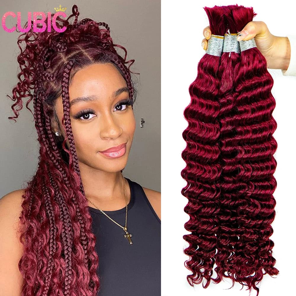 Deep Wave Remy Human Braiding Hair Curly Human Hair Braiding Hair 100 Percent Human Braiding Hair for Boho Braids 16-28Inch