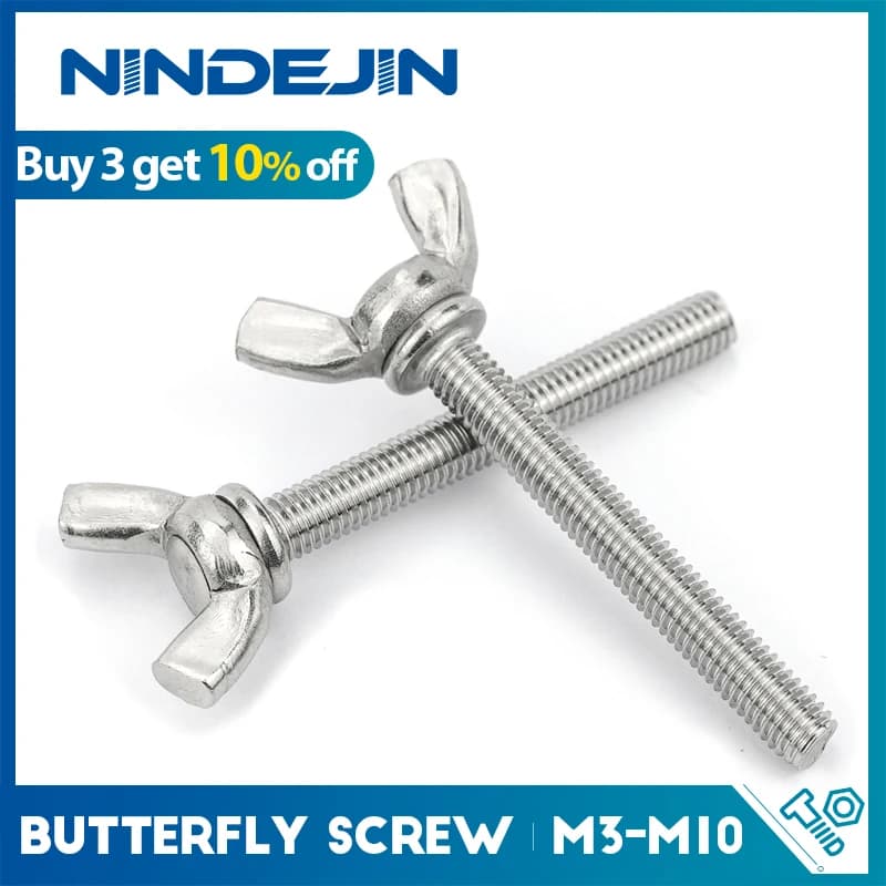 NINDEJIN 1-5pcs butterfly screw stainless steel Wing bolts M3 M4 M5 M6 M8 M10 wing head thumb screws DIN316