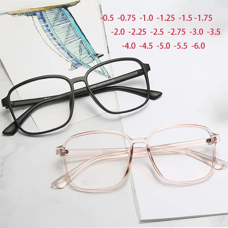 Big square frame Finished Myopia Glasses Anti-blue light Eyewear Diopter 0 -0.5 -0.75 -1.0 -2.0 -2.5 -3.0 To -6.0