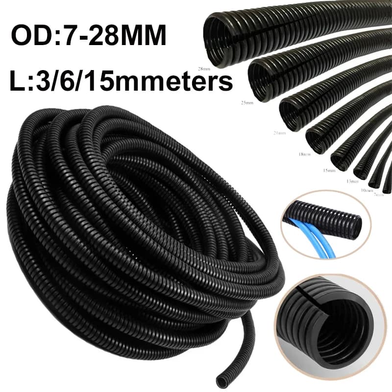 Length 3/6/15Meters OD7/10/13/15/18/21/25/28mm Split Wire Loom Conduit Polyethylene Tubing Black Color Sleeve Tube