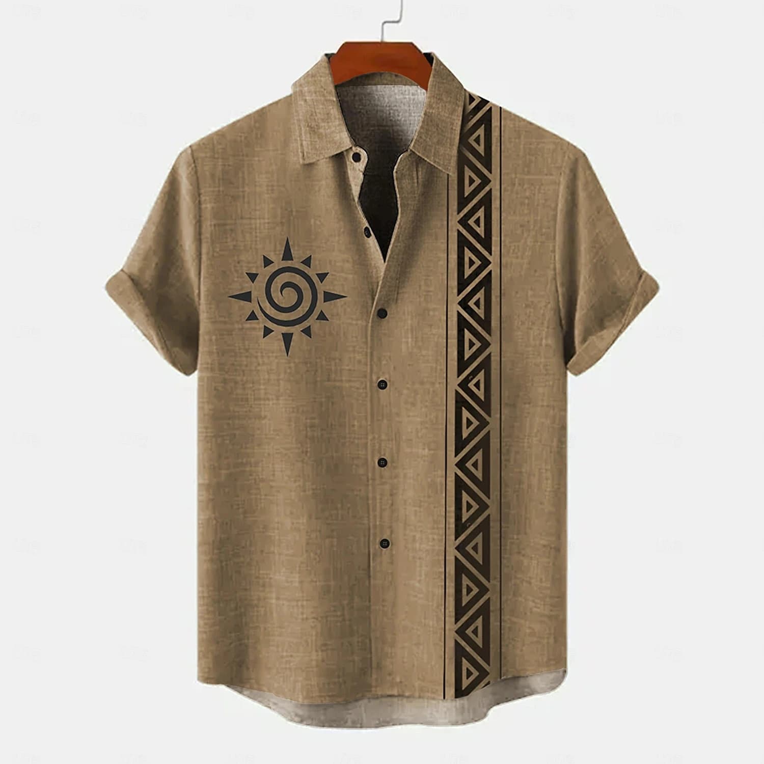 Vintage Men's Shirt Ethnic Pattern Print Short Sleeve Lapel Shirts Summer Fashion Casual Streetwear Male Oversized Clothing
