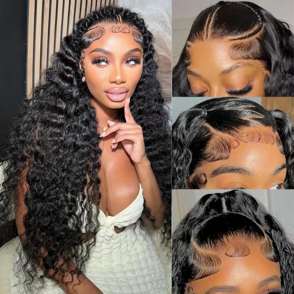 30 Inch Deep Wave Lace Front Wigs Human Hair 13x6 HD Lace Frontal Pre Plucked Deep Curly Wigs Human Hair for Women Natural Black