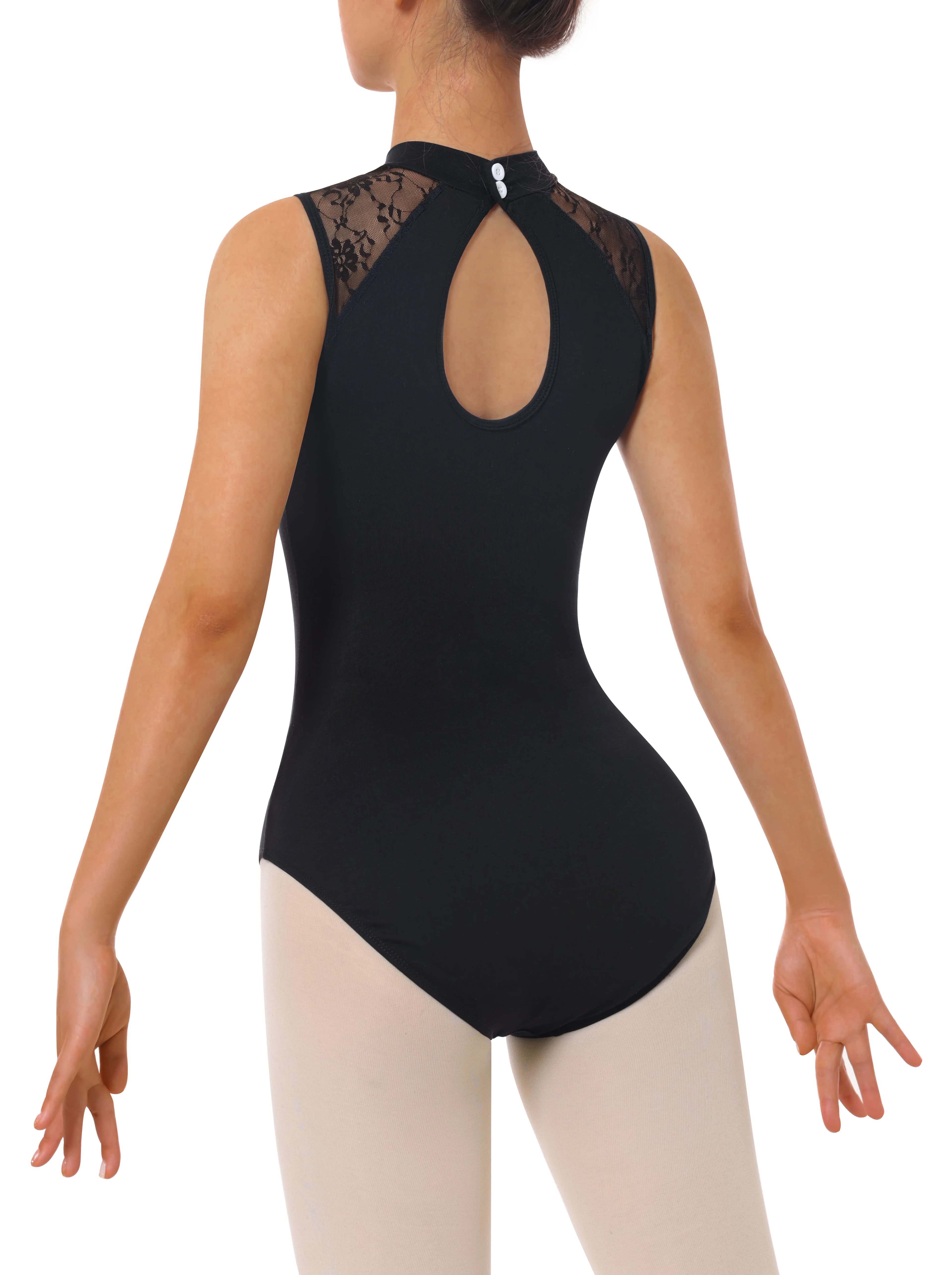 Women's Turtleneck Dance Ballet Leotard With Durable Lace,Water-drop Hollow Back