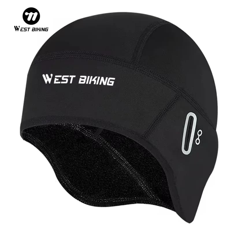 WEST BIKING Winter Fleece Cycling Cap Windproof Thermal Skull Cap Helmet Liner Running Skiing Motocycle Riding Men MTB Bike Hat