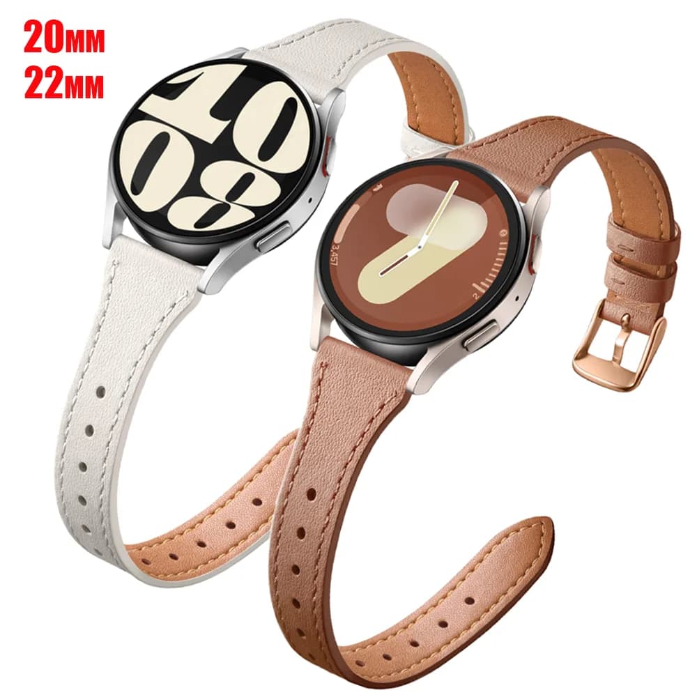 Slim Leather strap For Samsung Galaxy watch 7/FE/6/5/5 pro/4 Classic/active 2 20mm 22mm sport bracelet Huawei watch GT 4-3 band
