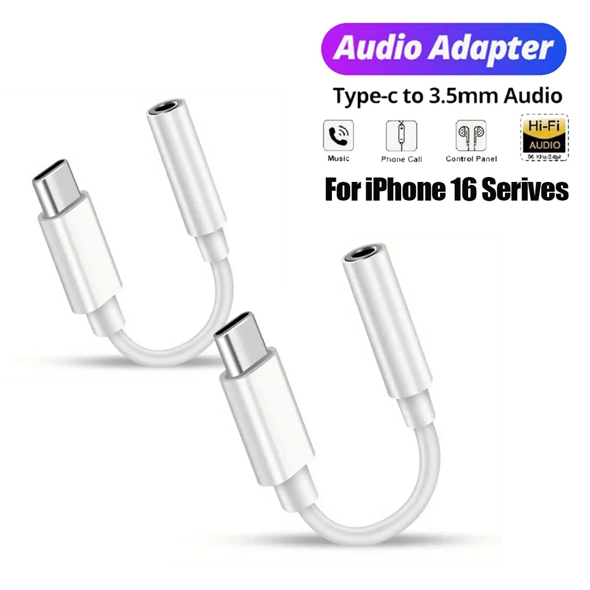 1-2Pcs Type C To 3.5 mm Aux Adapter Jack Audio Cable for Huawei Xiaomi Redmi POCO Sumsang Aux Cable for iPhone 16 15 Serives