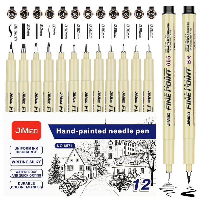 Professional 6/12pc Manga Art Marker Set Fine Line Sketch Pens for Drawing Illustration & Calligraphy Artist School Supplies Kit