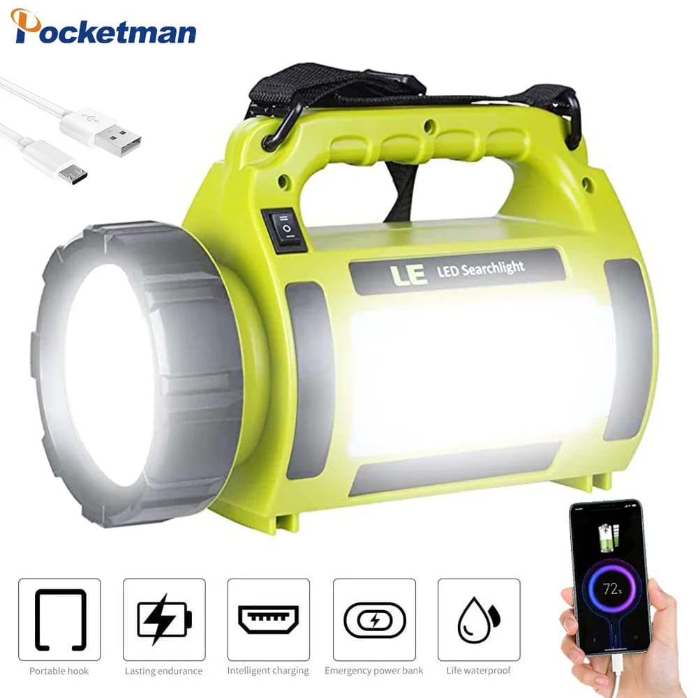 Super Bright LED Work Light Portable Rechargeable Searchlight Flashlight Long Range Waterproof Camping Lantern Torch Spotlight